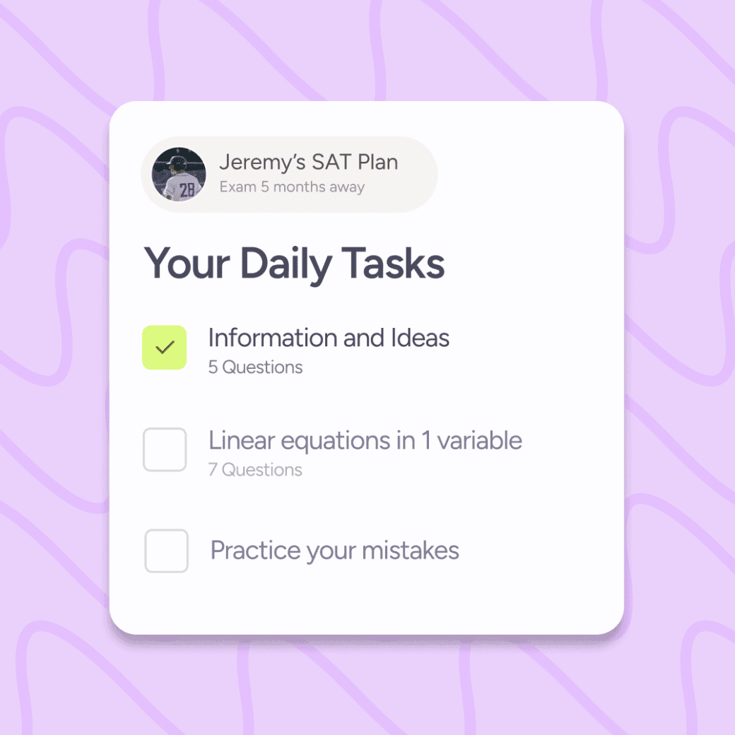 Acely SAT study plan with daily tasks