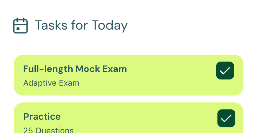 Tasks for Today with completed adaptive exam and practice tasks